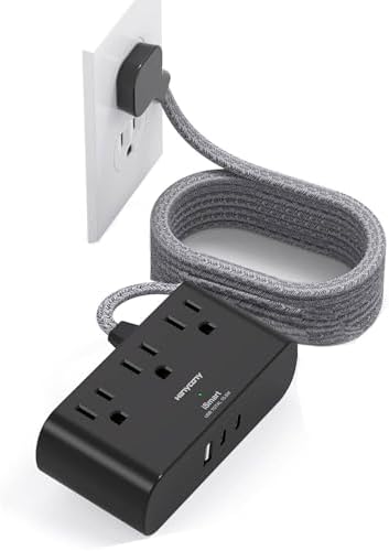 10 Ft Ultra Thin Flat Extension Cord, Black Flat Plug Power Strip with 3 Outlets 3 USB Ports(2 USB C), Desk Wall Outlet Extender, Non Surge Protector for Cruise, Dorm Room Essentials