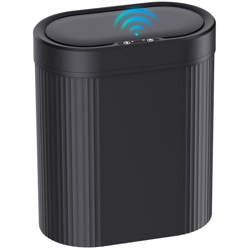 5 Gallon Bathroom Trash Can with Lid, Automatic Motion Sensor Black Trash Can, Touchless Slim Waterproof Garbage Bin for Kitchen, Bedroom, Office, and Bathroom