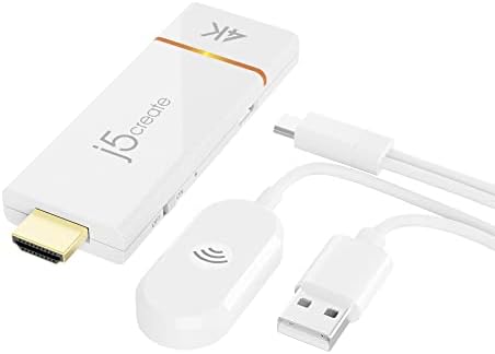 j5create ScreenCast 4K Wireless Adapter Screen Cast from Mobile Phone, Tablet, or Laptop Support for AirPlay, Miracast & Chromecast Mirror Extend for Windows & macOS Wireless Screen Display (JVAW76)