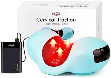 USUIE Red Light Therapy Neck Traction Pillow, Neck Stretcher for Neck Pain Relief, Cervical Traction Device for Tension Headache and Neck Hump Corrector with 10000 mAh Power Bank