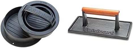 Cuisinart Burger Press Bundle - 3-in-1 Stuffed Burger Press (Black) & Cast Iron Grill Press (Wood Handle)