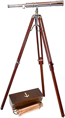 Vintage Brass Telescope Chrome Finish with Free Copper Telescope Floor Standing Adjustable Tripod Telescope 27'' Home Decor Telescope