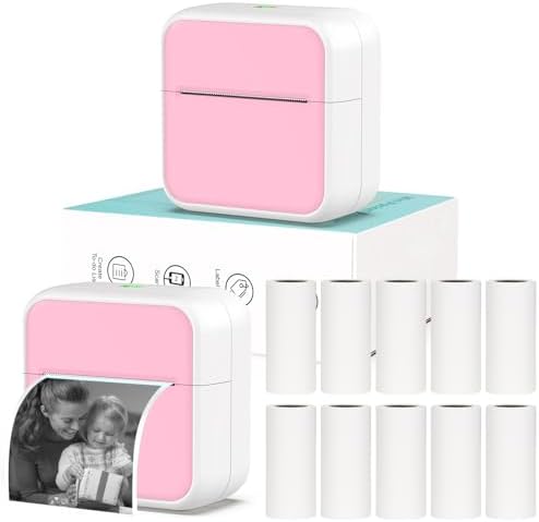 Mini Pocket Printer for iPhone/Android, Portable Mini Thermal Printer with 10 Rolls Non-Sticky Thermal Papers, Blue-Tooth Thermal Mini Printer for Journal Memo Notes Photo Study, Pink