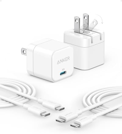 Anker USB C Charger with USB C Cable, 20W USB C Charger Block for iPhone 16/15 and More Series, Galaxy, Pixel, iPad Pro/Air/Mini Series (Pack of 2)