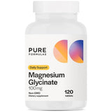 PureFormulas Magnesium Glycinate 100 mg Daily Support for Stress, Nerves, Sleep, Muscles, Metabolism Pure Magnesium Glycinate Supplement for Women and Men Magnesio Glycinate Non-GMO 120 Tablets