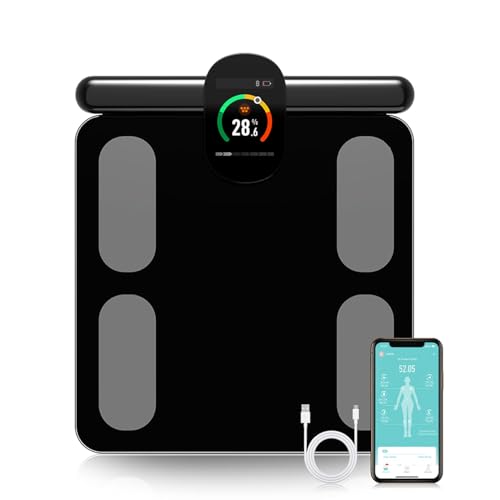 Fitdays Smart Body Fat Scale | Advanced 8-Electrode Technology for BMI/20+ Body Metrics | Full-Color LED & High Precision | Bathroom Weight Scale for Fitness/Weight Loss (FG2305ULB-Black)