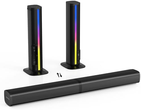 Wohome 2.2 Sound Bar for TV with Built-in Subwoofers, 32 Inches Detachable Soundbar Speaker, Bluetooth 5.3/Optical/AUX/USB Connection with Colorful Backlight (Black)