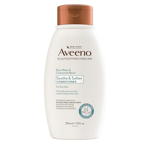 Aveeno Rose Water & Chamomile Blend Sulfate-Free Conditioner with Colloidal Oat for Dry Sensitive Scalp, Gentle Cleansing Conditioner for Fine, Fragile Hair, Paraben & Dye-Free, 12 Fl Oz