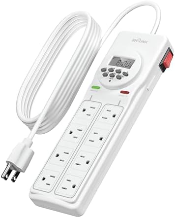 BN-LINK 8 Outlet Surge Protector with 7-Day Digital Timer (4 Outlets Timed, 4 Outlets Always On) - White