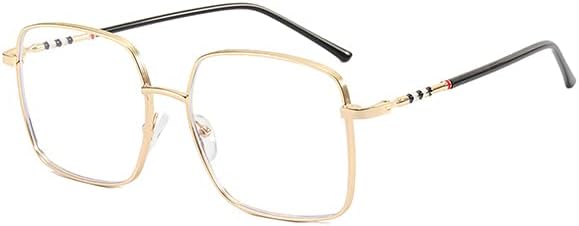 Oversized Square Metal Reading Glasses Women Men, Lady Large Eyewear, Blue Light Blocking Big Frame Computer Readers