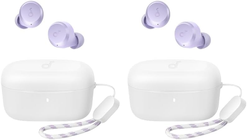 Soundcore by Anker A20i True Wireless Earbuds, Bluetooth 5.3, App, Customized Sound, 28H Long Playtime, Water-Resistant, 2 Mics for AI Clear Calls, Single Earbud Mode (Purple) (Pack of 2)
