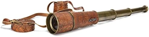 Vintage Brass Handheld Telescope Spyglass Marine Binocular Scope Leather Strap Pirate Navigation Gifts for Son Father/Marines/Sailor