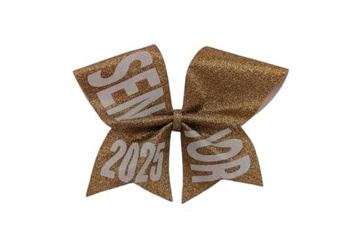 Senior 2025 Glitter Cheer Bow - Handmade in USA - Graduation Gift (Metallic Gold)