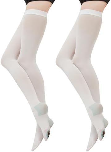 2 Pairs Thigh High Anti Embolism Compression Stockings for Women & Men, 15-20mmHg TED Hose Socks, Large