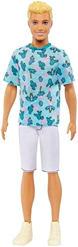 Barbie Fashionistas Ken Fashion Doll #211 with Blonde Hair Wearing Removable Blue Cactus Tee, White Shorts & Sneakers