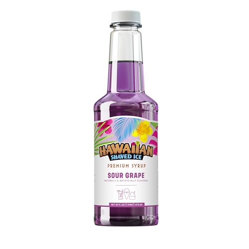 Hawaiian Shaved Ice Sour Grape Syrup - Nut Soy Dairy Free - Flavor Fluffy & Crunchy Snow Cones - Shelf Stable - Makes 8 Servings - 16 ounces