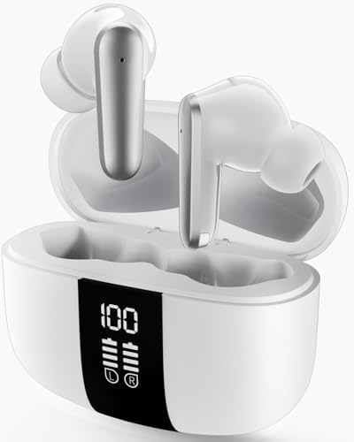 Studio-Quality Wireless Earbuds with Deep Bass & Enhanced Audio Clarity, Bluetooth 5.4, 10-Year Lifespan, ENC Noise Cancelling Calls, Secure Fit Memory Foam Tips, IPX6 Waterproof Ear Buds (White)