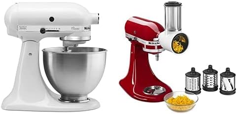KitchenAid Classic Series Stand Mixer 4.5 Q and Fresh Prep Slicer/Shredder Attachment, White