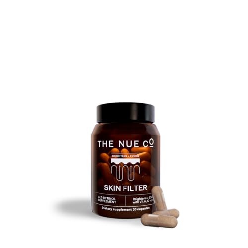 The Nue Co. Skin Filter Supplement, Skin Brightening & Smoothing, Calms Blemishes, Contains Beta Carotene, Vitamin C and Zinc, Vegan, Gluten Free, 30 Capsules
