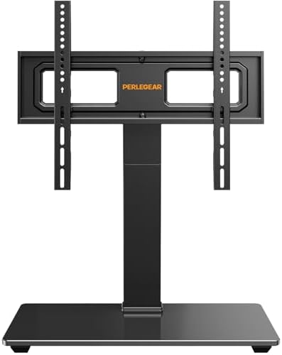 Perlegear Universal Swivel TV Stand for 32–70 inch TVs, Height Adjustable Table Top TV Stand Mount with Tilt, Tempered Glass Base, Holds up to 88 lbs, Max VESA 400x400mm, PGTVS26