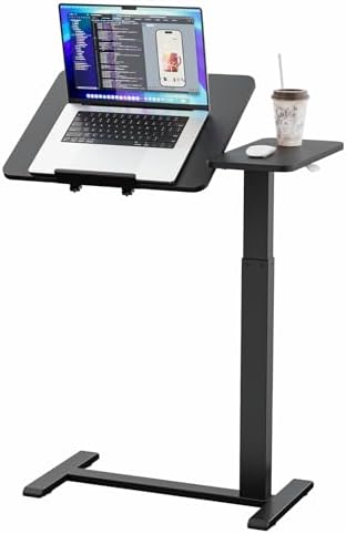 Ywin Medical Adjustable Tilt Overbed Bedside Table with Wheels, Swivel Portable Tray Table(27.6" W x 15.8" D), Small Standing Desk for Bedroom, Hospital, Couch, Office Use,Black