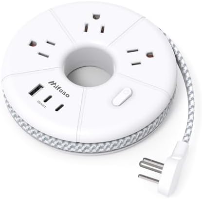 Flat Extension Cord, 5FT USB C Power Strip, Travel Power Strip - 3 AC 3 USB Ports (2 USB C) Desktop Charging Station, No Surge Protection for Cruise Ship Essentials, Dorm Room, Nightstand, Travel
