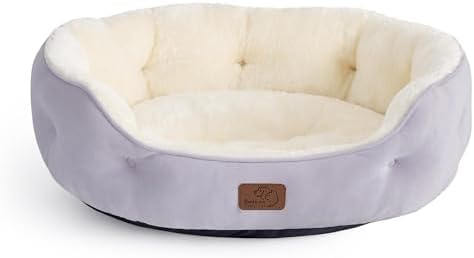 Bedsure Dog Beds for Small Dogs - Round Cat Beds for Indoor Cats, Washable Pet Bed for Puppy and Kitten with Slip-Resistant Bottom, 20 Inches, Misty Lilac