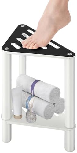 Shower Foot Rest, Shower Stool for Inside Shower, Stainless Steel Waterproof Shower Stool for Shaving Legs - Corner Bathroom Bench Seat with Storage Shelf for Small Shower Spaces(White)