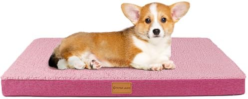 Patas Lague Orthopedic Dog Bed for Small Dogs, Soft Comfortable Waterproof Egg Crate Foam Small Pet Beds Mat with Removable Washable Cover, 20''X15'' Pink