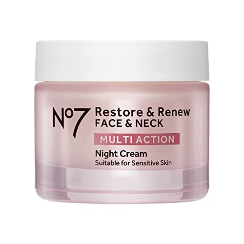 No7 Restore & Renew Multi Action Face & Neck Night Cream - Collagen Peptide Anti-Aging Face Cream - Hydrating Hyaluronic Acid Night Cream - Shea Butter + Vitamin E Skin Firming Night Cream (50ml)