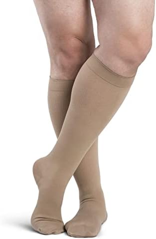 SIGVARIS Men’s DYNAVEN Closed Toe Calf-High Socks 30-40mmHg - Medium Long - Light Beige