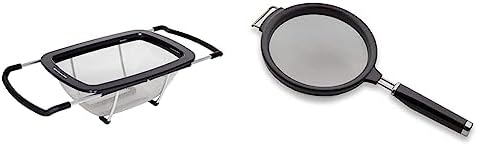KitchenAid Expandable Stainless Steel Colander, One size, Black & Classic Strainer, 7-Inch, Black