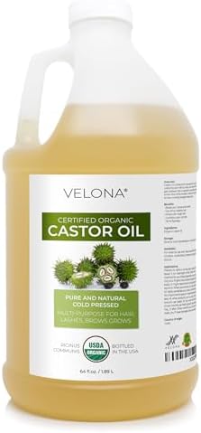 velona USDA Certified Organic Castor Oil - 64 fl oz | For Hair, Boost Eyelashes, Eyebrows | Cold pressed, Natural Oil, USP Grade | Hexane Free