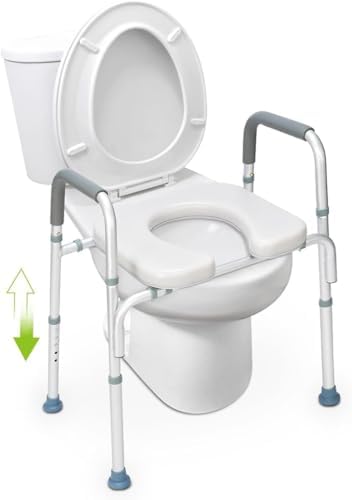 OasisSpace Raised Toilet Seat with handles-400lbs Heavy Duty Commode Chair with Safety Frame, Adjustable Stand Alone Elongated risers with arms for Elderly, Handicap, Disabled