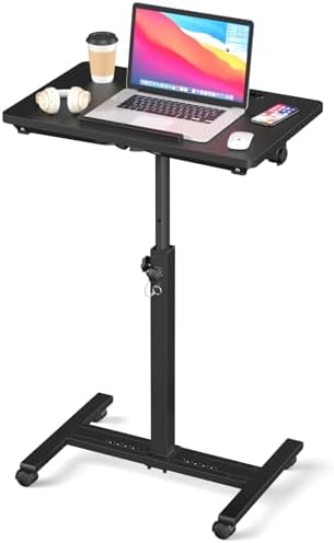 Adjustable Overbed Bedside Table, Hospital Bed Table with Wheels, Rolling Desk, Mobile Desk, Rolling Laptop Stand, Computer Cart, Portable Desk on Wheels, Small Standing Desk or Bed Table Tray