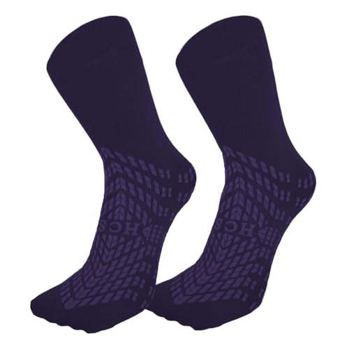 HCS Hospital Socks with Grips for Women & Men (6 Pairs) - All-Around 360 Tread, Non Slip Socks for Elderly - Hospital Grip Socks, Non Skid Socks - Seniors, Fall Risk Patient Slippers (Navy, Regular)