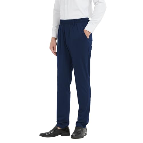 LETAOTAO Mens Elastic Waist Pants for Seniors High Stretch Expandable Waist Pants for Elderly with Magnet Button (Dark Blue 40W x 30L)