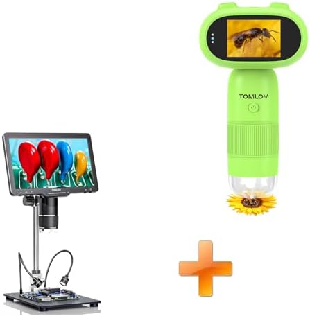 TOMLOV P30 Microscope for Kids, Portable 1000X Slides Digital Microscope with 2" Screen, HD 16MP Camera & 1080P Video+TriL110