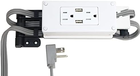 Compact in-Drawer Outlet Charging Station (2) 15 Amp AC Outlets (2) USB-A Ports with Cord Management Arm, White