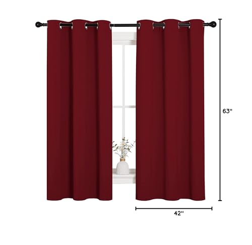 NICETOWN Holiday Christmas Decor Thermal Insulated Solid Grommet Blackout Curtains/Drapes for Living Room (1 Pair, 42 by 63 inches, Burgundy Red)