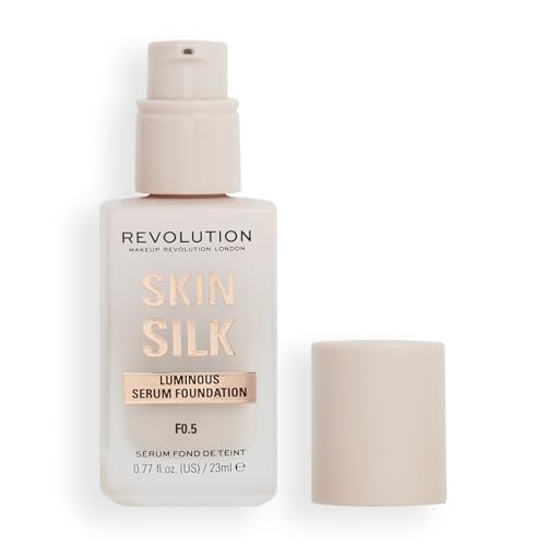 Revolution Beauty, Skin Silk Serum Foundation, Light to Medium Coverage, Lightweight & Radiant Finish, Contains Hyaluronic Acid, F0.5 Fair Skin Tones, 0.77 Fl. Oz.