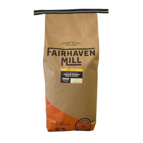 Fairhaven Mill Organic Whole Grain Bread Flour - High Protein Medium Ground - Contains Gluten - Ideal for Breads, Rolls & Artisan Loaves - 25 lbs Bag - 2501M