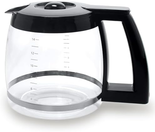 14-Cup Glass Replacement Coffee Carafe Compatible with Cuisinart Coffee Maker Models DCC-2200, DCC-2600, DCC-2800, DCC-3200, and DCC-3200P1, Coffee Pot Decanter Pitcher, Black Handle