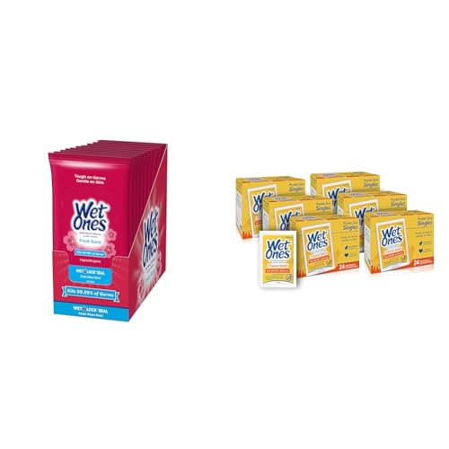 Wet Ones Antibacterial Hand Wipes Case Fresh Scent Travel Size (10 pack) + Tropical Splash Wipes Singles (6 pack)