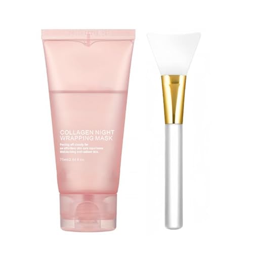 Collagen Overnight Wrapping Peel Off Facial Mask Pack,Collagen Night Wrapping Mask,Hydrates and Tightens Skin,Reduces Sagging,Elasticity & Hydration Care 2.54 fl.oz (with Brush)