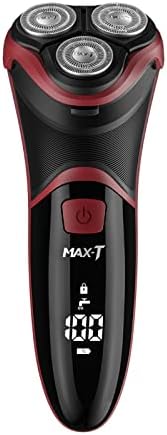 MAX-T Men's Electric Shaver - Corded and Cordless Rechargeable 3D Rotary Shaver Razor for Men with Pop-up Sideburn Trimmer Wet and Dry Painless 100-240V Red