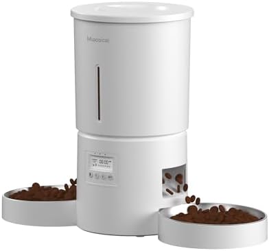 Dual Automatic Cat Feeder 2 Cats,6 Meals/Day,12 Portions/Meal,4.2L Dual Power Double Bowls Feeder,Dry Food Auto Pet Dispenser,10S Voice Record,Flexible Schedule Timer(White)