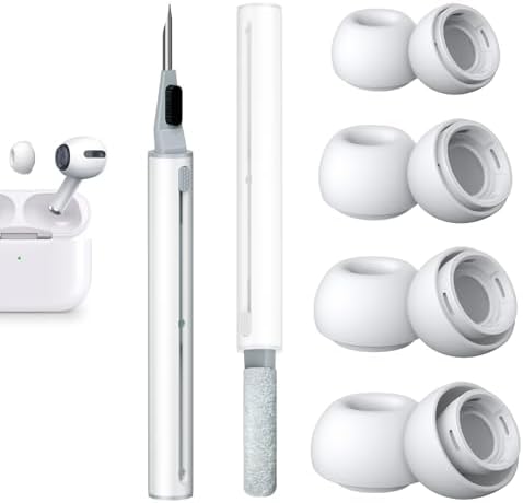[4 Pairs] Replacement Ear Tips for AirPods Pro and AirPods Pro 2nd Generation with Noise Reduction Hole, 3 in 1 Cleaner Kit for AirPods 1 2 3 Pro/Pro 2, Silicone Ear Tips for AirPods Pro (XS/S/M/L)
