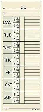 Adams Time Cards, Weekly, 2-Sided, Overtime Format, Named Days, 3-3/8" x 9", Manila, Green/Red Print, 200-Count (9791-200)