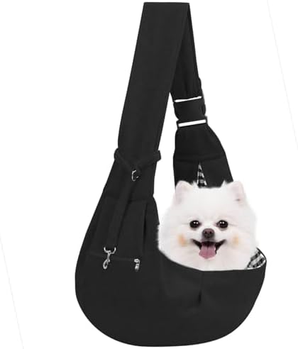 Adjustable Dog Carrier Sling - Hand-Free Dog Carriers for Small Dogs and Cats, Puppy Sling Carrier with Zipper Purse Pocket, Travel Safety Harness, Puppy Essentials (Black)